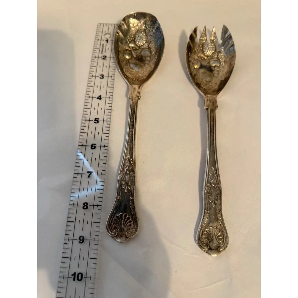 Vintage B.R.R. & G.C. Italy Silver Plated Fruit Shell Salad Serving Set 2pc